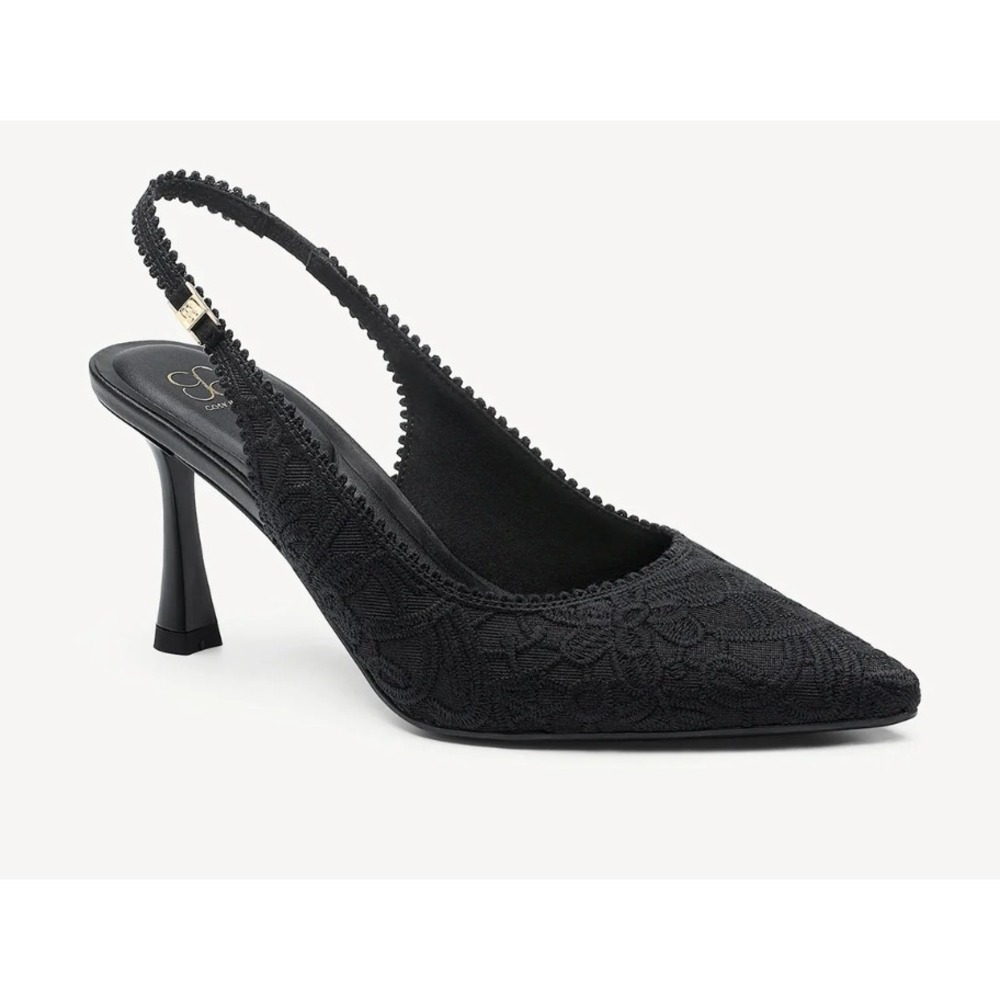 Cosy Island EmbroDance Elegant Heeled Slingback Pumps Black Lace Women 7.5 NEW